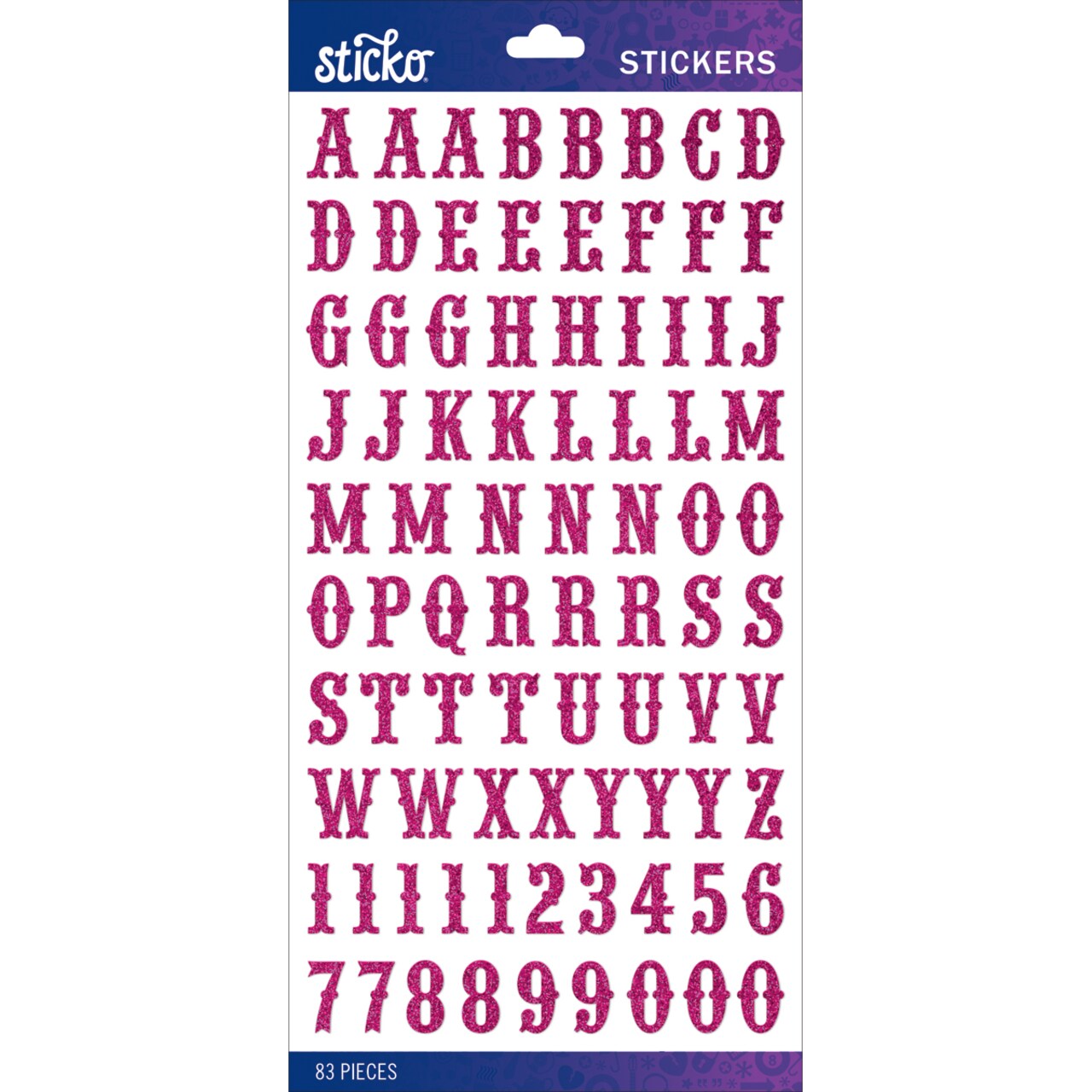 Sticko Alphabet Stickers - Carnival Small, Hot Pink Glitter, 83pcs